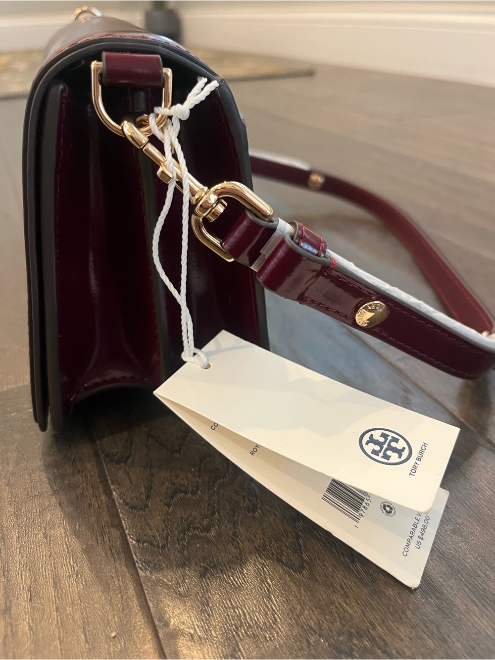 NWT Tory Burch Emerson Patent Convertible Leather Crossbody | Royal Burgundy - Picture 8 of 14